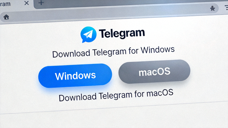 第二步截图：Telegram官网上的下载按钮区域，突出显示Windows和macOS的下载选项