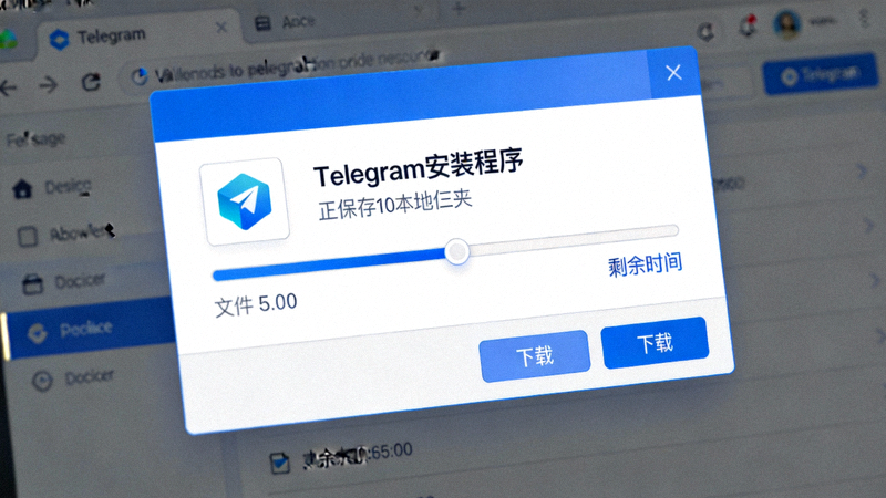 第三步截图：浏览器下载进度提示，显示Telegram安装程序文件正在保存到本地文件夹