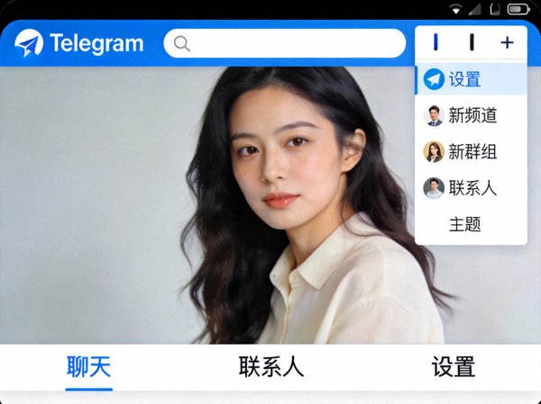 Telegram打开设置菜单截图 - 显示主界面和设置选项位置