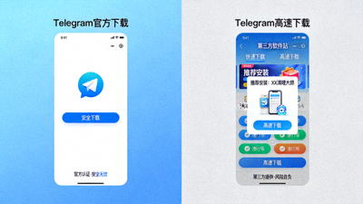 Telegram官方下载中心与第三方渠道对比文章配图 - 对比展示官网与第三方软件站界面差异