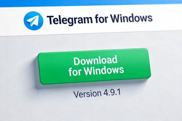 Telegram Windows版官方下载页面截图 - 显示Download for Windows按钮和版本信息